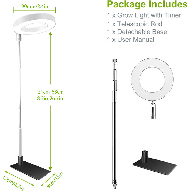 Plant Grow Light, LED Growing Light for Indoor Plants, Full Spectrum Desk Growth Lamp w/ Automatic Timer(3/9/12Hrs) & Height Adjustable, 10 Dimmable Brightness for Small Plants, 2 Packs, White