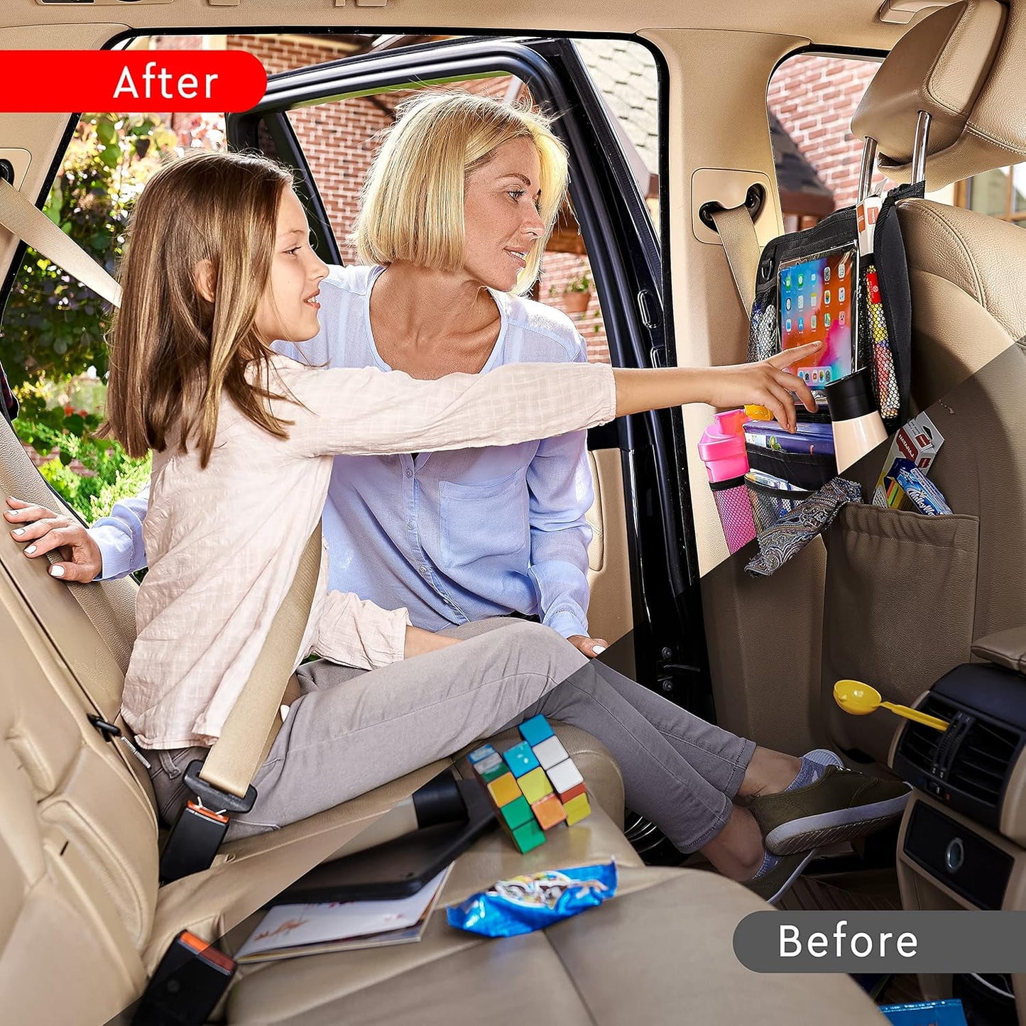 2 Pack Backseat Car Organizer, with 9 Storage Pockets 2 Pack, Black