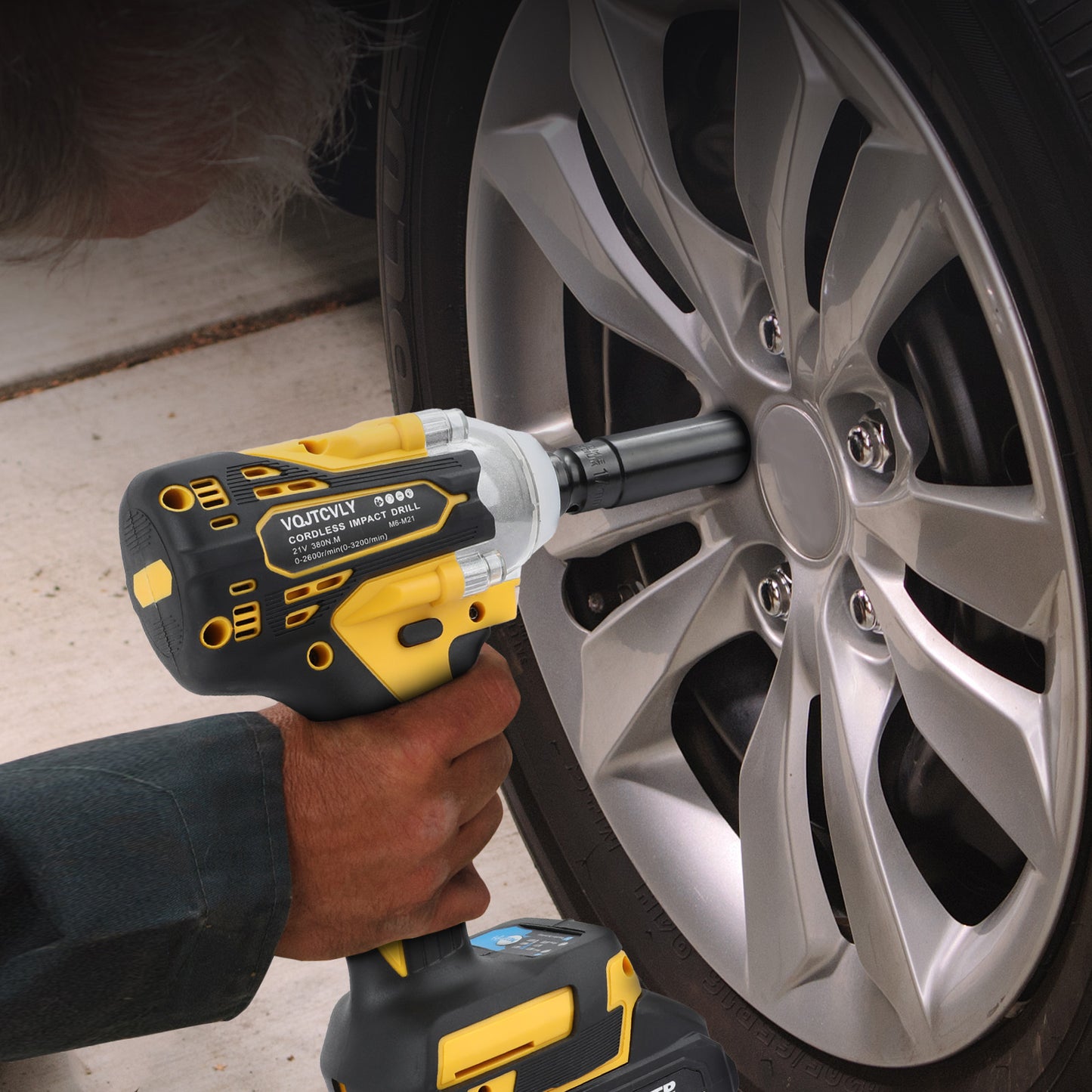 VQJTCVLY Brushless impact driver, 21V Cordless impact wrench 1/2 Inch, 2 × 4.0Ah impact drill tool set, 5 Sockets, 7 Drill, 6 Screws for Car Home Truck Mower Father Dad Husband, Yellow