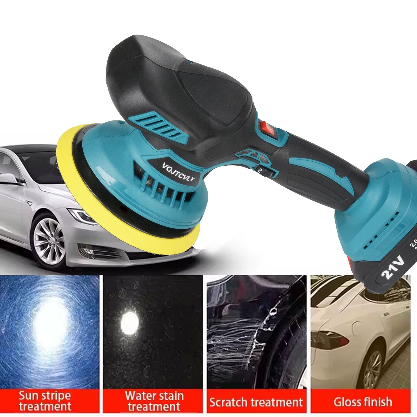 Euur Cordless Car Buffer Polisher kit w/ 2x2000mAh 21V Batteries, 6 Inch Car buffer Waxer Kit w/ 6 Variable Speed Attachments, Polisher for Car Detailing,Boat Sanding,Scratch Removing