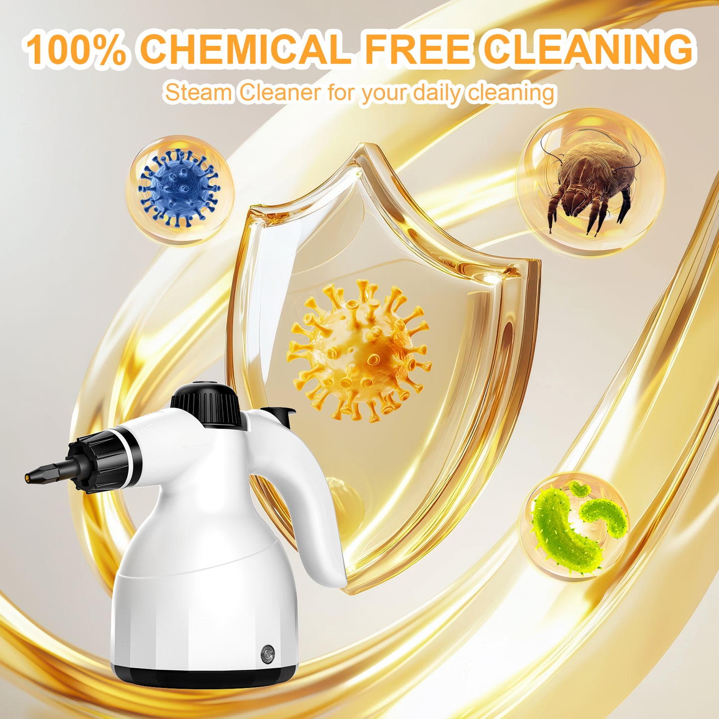 Handheld Steam Cleaner: Multi-Surface Steamer with 12 PCS Accessories Pressurized Natural Steam Cleaner for Home Cleaning Dirt, Grease, Grout, Tile, Floor, Couch and Car-White