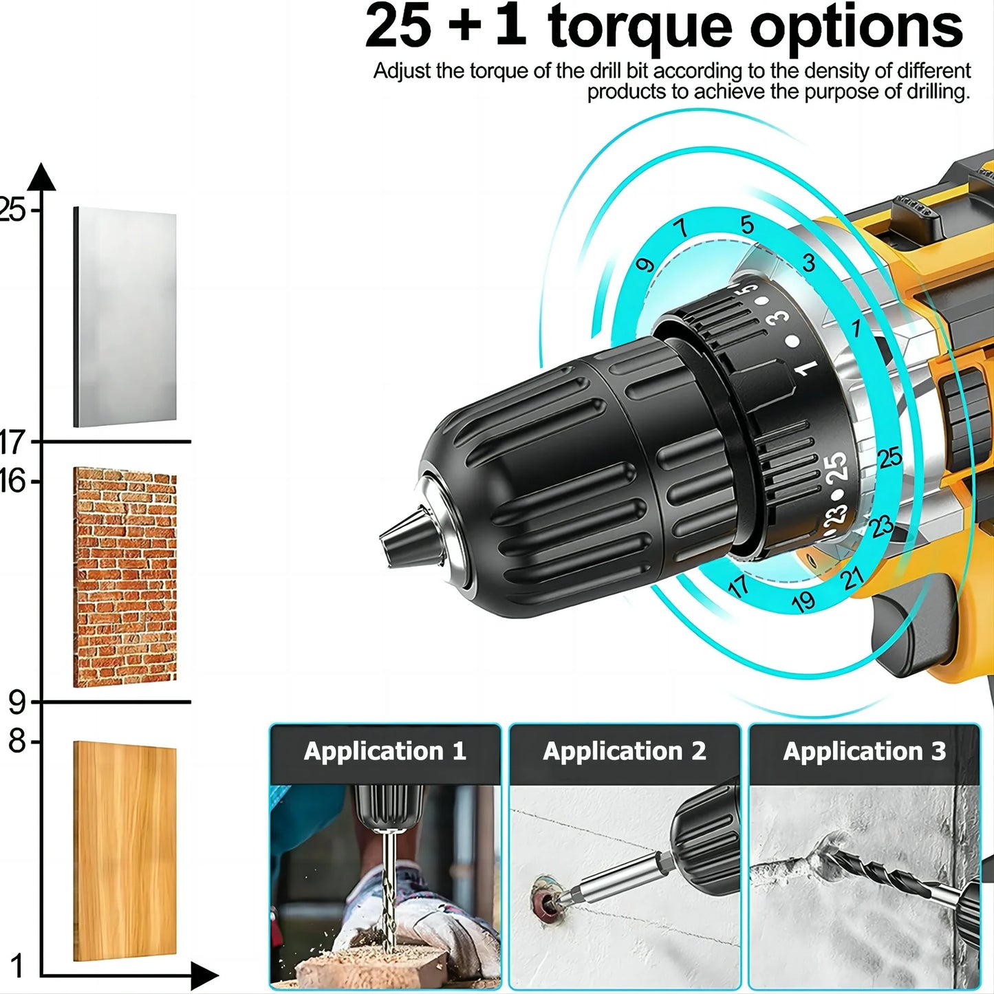 Euur Cordless Drill, 21V Power Drill Set with 2Ah Battery, 3/8"Keyless Chuck, 25+1 Position Electric Drill, 2-Speed Transmission For Screwdriving And Drilling, Yellow