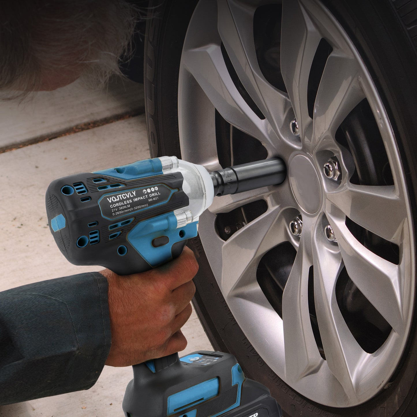 VQJTCVLY Brushless impact driver, 21V Cordless impact wrench 1/2 Inch, 2 × 4.0Ah impact drill tool set, 5 Sockets,7 Drill,6 Screws for Car Home Truck Mower Father Dad Husband, Blue