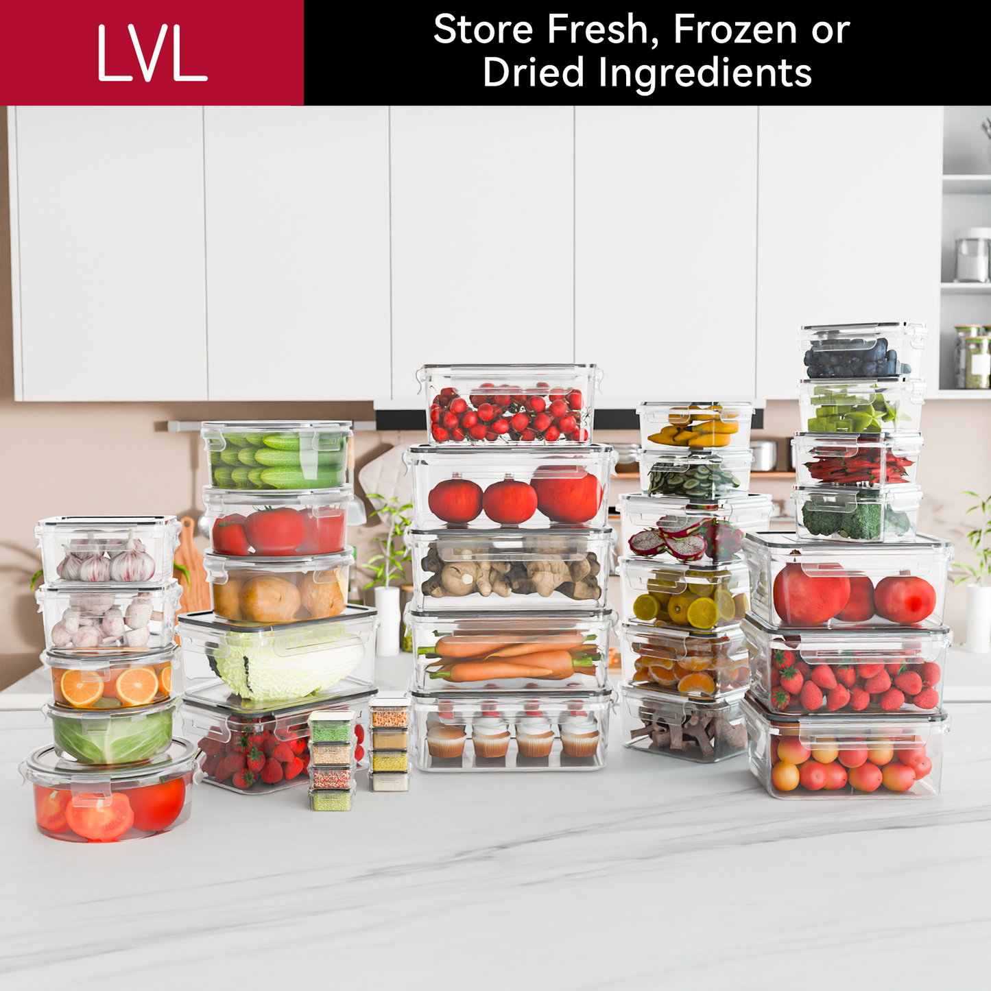 LVL 68 Pcs Food Storage Containers with Lids Airtight, Plastic Meal Prep Container for Pantry & Kitchen Organization & bento box & snack containers, BPA-Free, Leak-Proof with Labels & Marker Pen