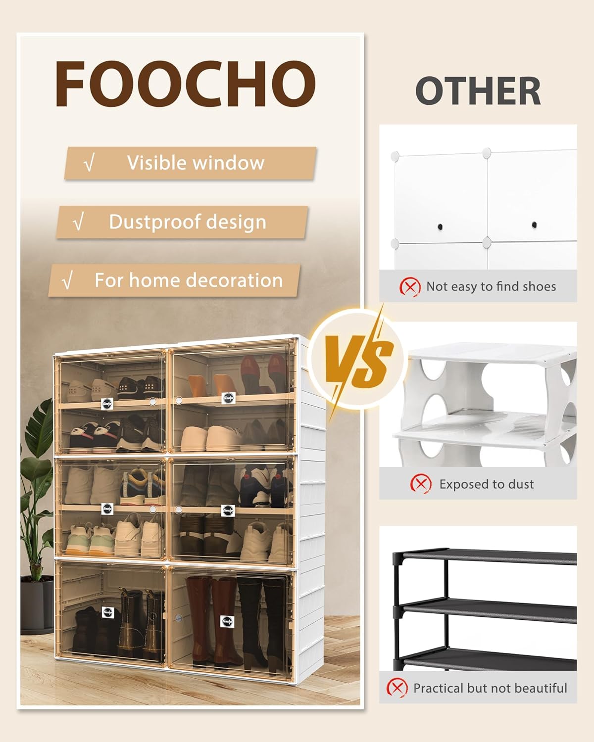 Foldable Shoe Rack Organizer for Closet Plastic Collapsible Shoe Shelf for front door entrance Stackable Clear Folding Shoes Storage Boxes Tall Shoe Cabinet with Lids 5 Tiers 20 Paris.
