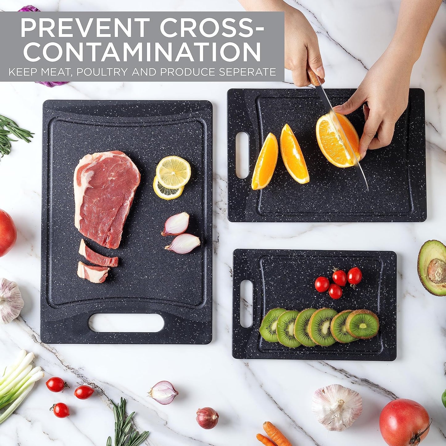 Plastic Cutting Boards for Kitchen Prep and Serving - Plastic Cutting Board Sets - Deli and Meat Cutting Boards - Kitchen Gadget Gifts