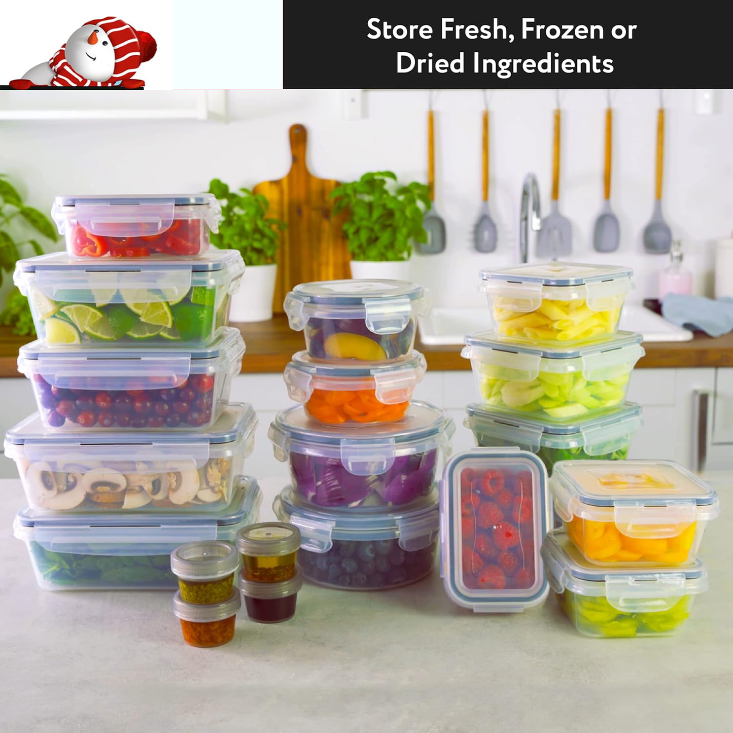 50 Pcs Food Storage Containers with Lids Airtight, Plastic Meal Prep Container for Pantry & Kitchen Organization, BPA-Free, Leak-Proof with Labels & Marker Pen
