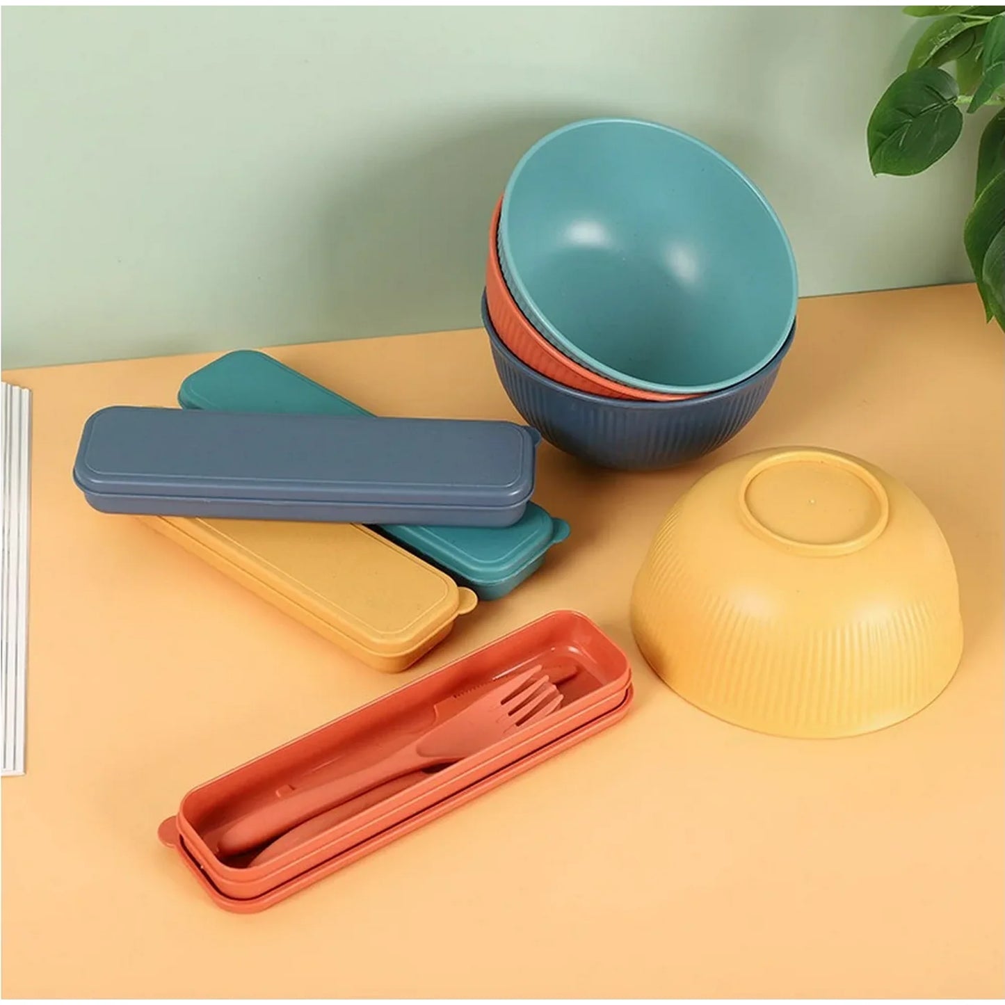 Unbreakable Wheat Straw Set - Microwave and Dishwasher Safe Soup and Salad Bowls, 32-Piece Set, BPA Free, Multicolor