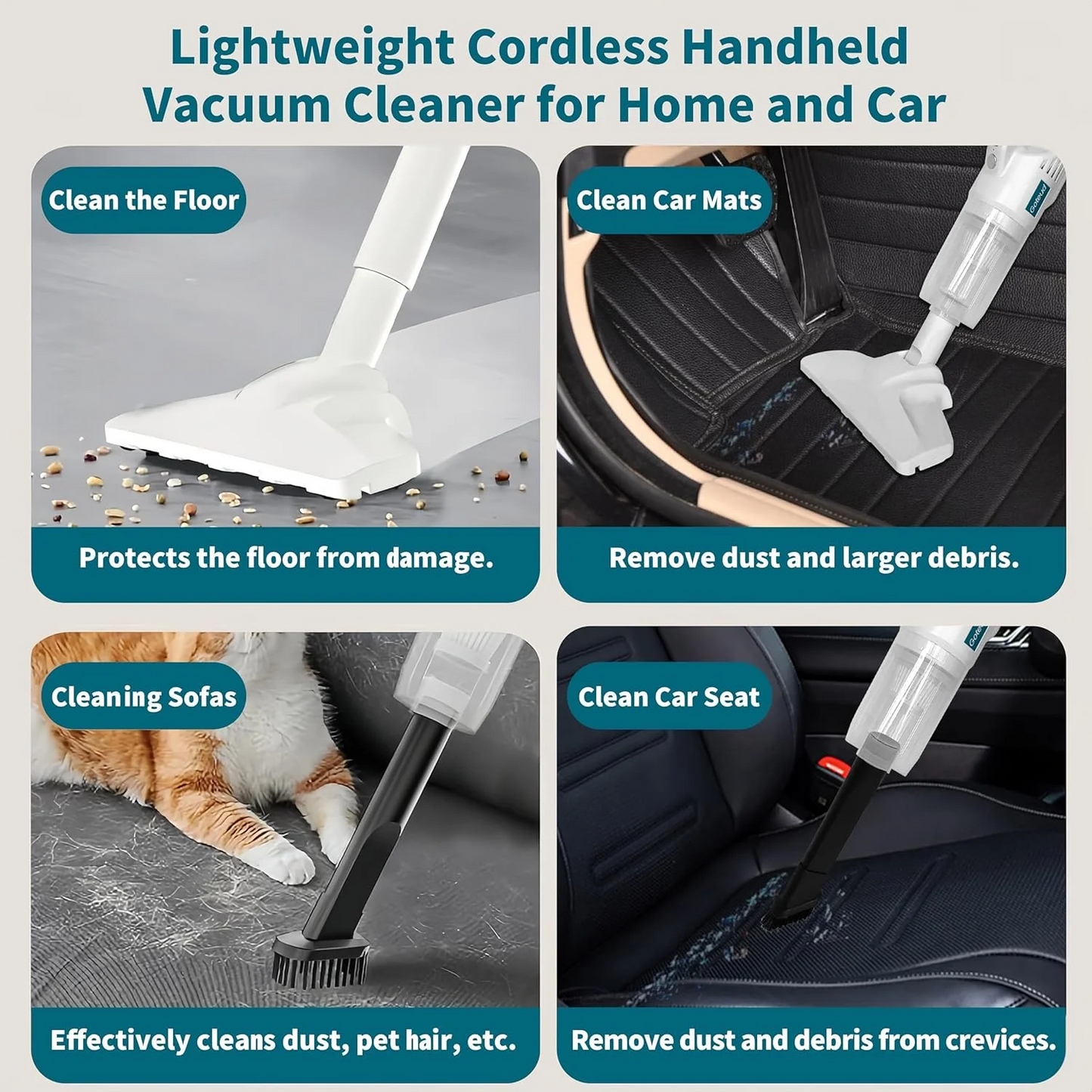 Cordless Vacuum Cleaner, Stick Vac with Tangle-Resistant Design, Up to 60 Minutes, Powerful Suction, Rechargeable, Lightweight, and Versatile for Carpet, Hard Floor, Pet Hair
