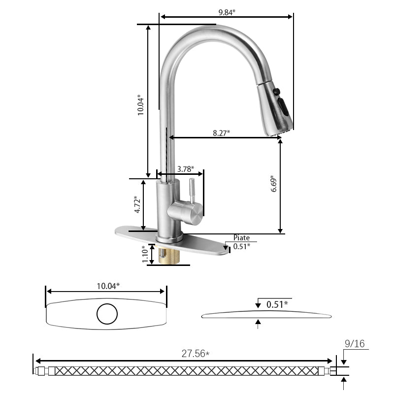 Kitchen Faucets with Pull Down Sprayer (3 Modes), Brushed Nickel Kitchen Faucet Single Hole, Single Handle Kitchen Sink Faucet, High Arc 304 SUS Stainless Steel Faucet for Kitchen, Bar, RV