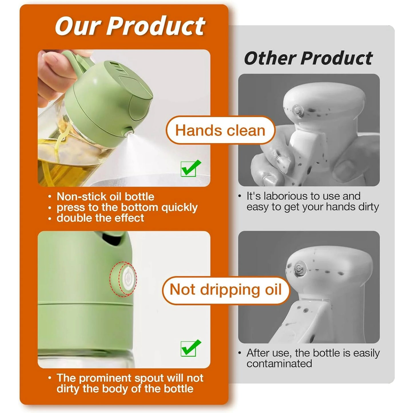 Olive Oil Dispenser Bottle for Kitchen,2 in 1 Oil Sprayer for Cooking, 18oz/600ml Glass Oil Spray Bottle with Pourer, Food-grade Oil Mister for Air Fryer, Salad, Frying, BBQ (2PCSGreen)