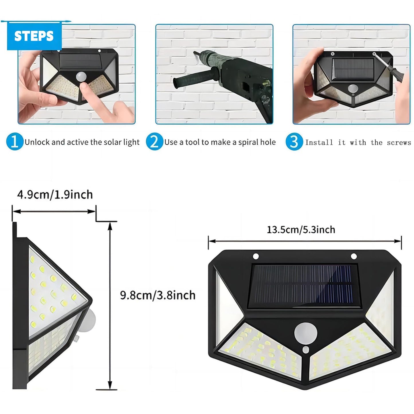 Euur 4 Pack Solar Lights Outdoor, 3 Modes/100LED Solar Security Lights Wireless IP65 Waterproof Solar Motion Lights Outdoor Solar Wall Lights Outdoor Lights for Front Door, Backyard, Garage, Deck…