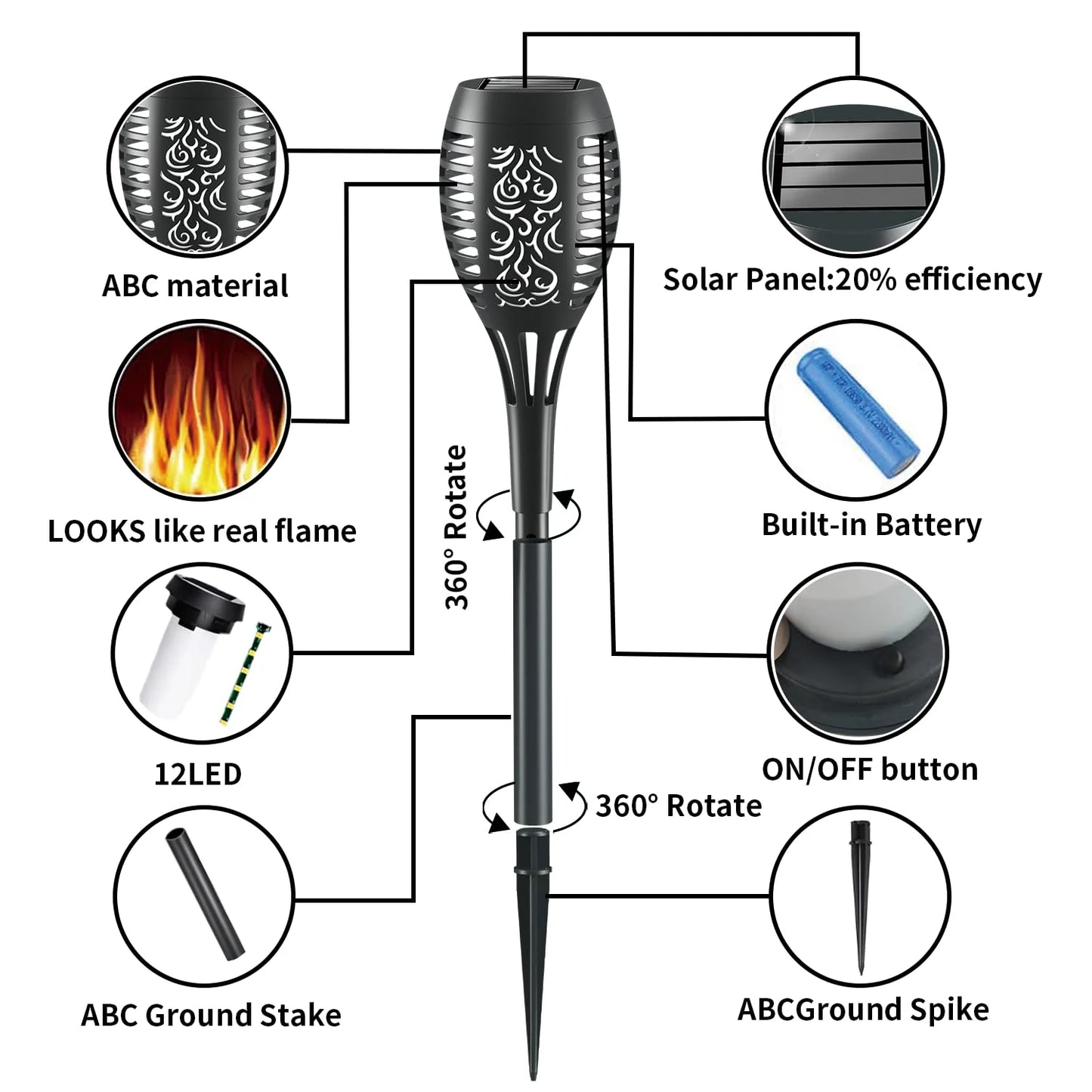 Euur Solar Lights Outdoor, Solar Torch Lights with Flickering Flame, 6Packs 12LED TorchLights Solar Lights Outdoor, IP65 Waterproof Solar Torch Light Auto On/Off for Garden,Patio, Yard, Pathway