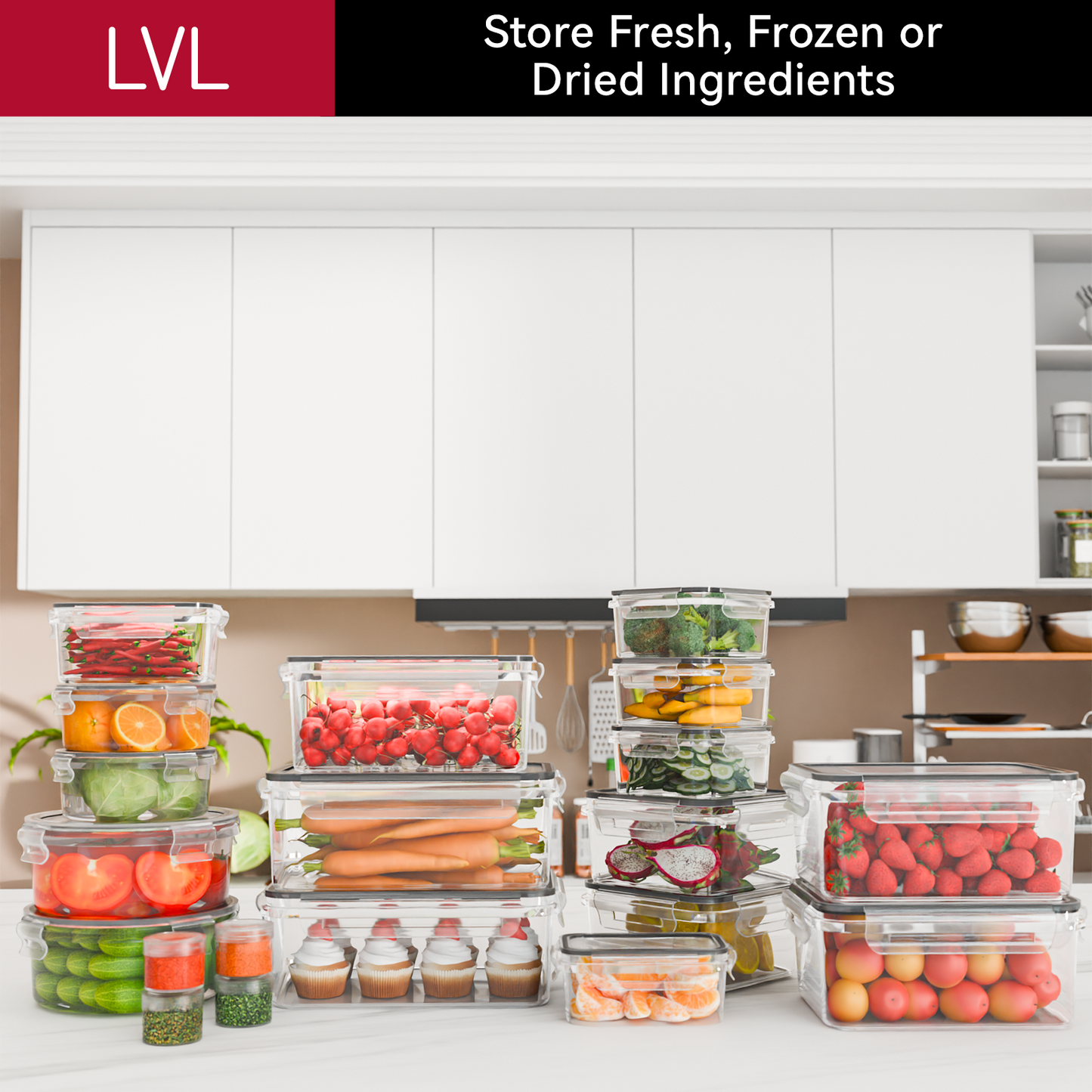 LVL 40 Pcs Food Storage Containers with Lids Airtight, Plastic Meal Prep Container for Pantry & Kitchen Organization & bento box & snack containers, BPA-Free, Leak-Proof with Labels & Marker Pen