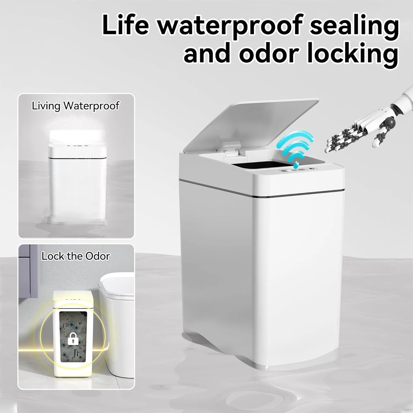 IRINNA 2Pack Bathroom Small Trash Can with Lid, 2.6 Gallon Touchless Automatic Garbage Can Slim Waterproof Motion Sensor Smart Trash Bin for Bedroom, Office, Kitchen, Living Room (White)
