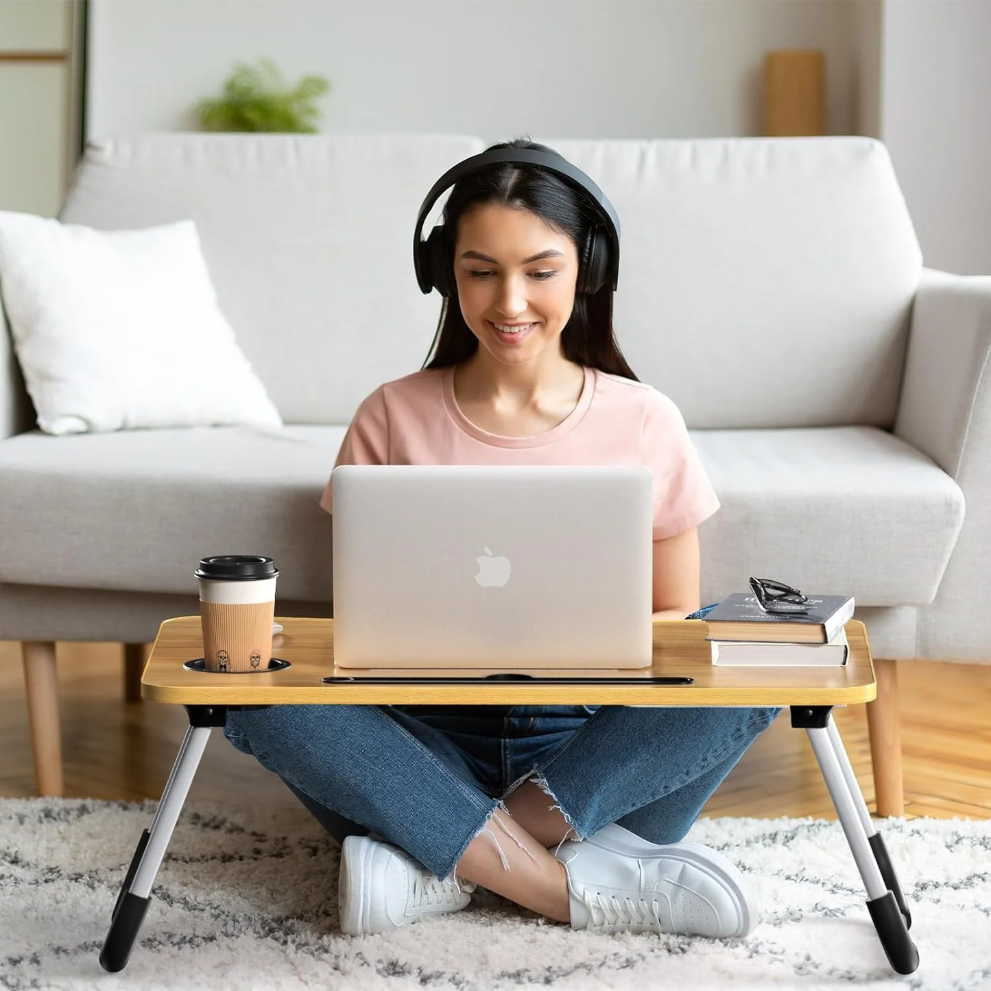 Lap Desk for Laptop - Foldable Laptop Desk for Bed and Couch, Portable and Lightweight Laptop Stand for Bed Breakfast, Working, Reading, and Writing, Wood Lap Table, Large Laptop Tray