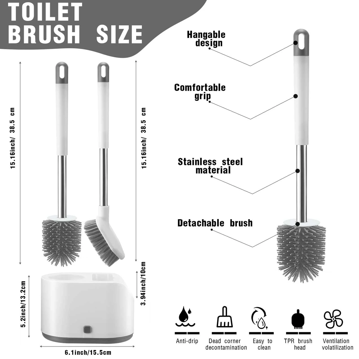 DAIYUKANG-Silicone Toilet Brush Set with Ventilated Holder, White