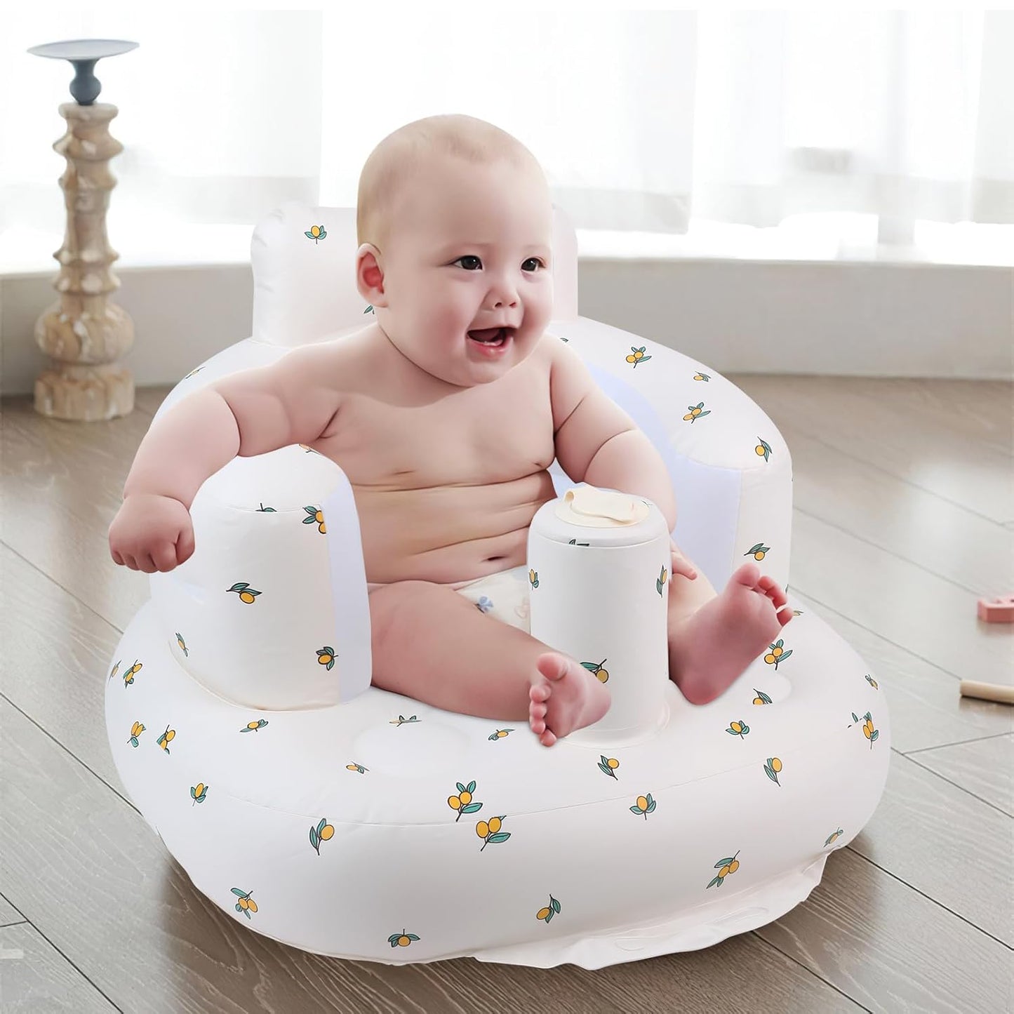 Baby Inflatable Seat for Babies 3 Months & Up, Baby Floor Seats for Sitting Up with Built in Air Pump, Blow Up Baby Chair for Infants -Flower