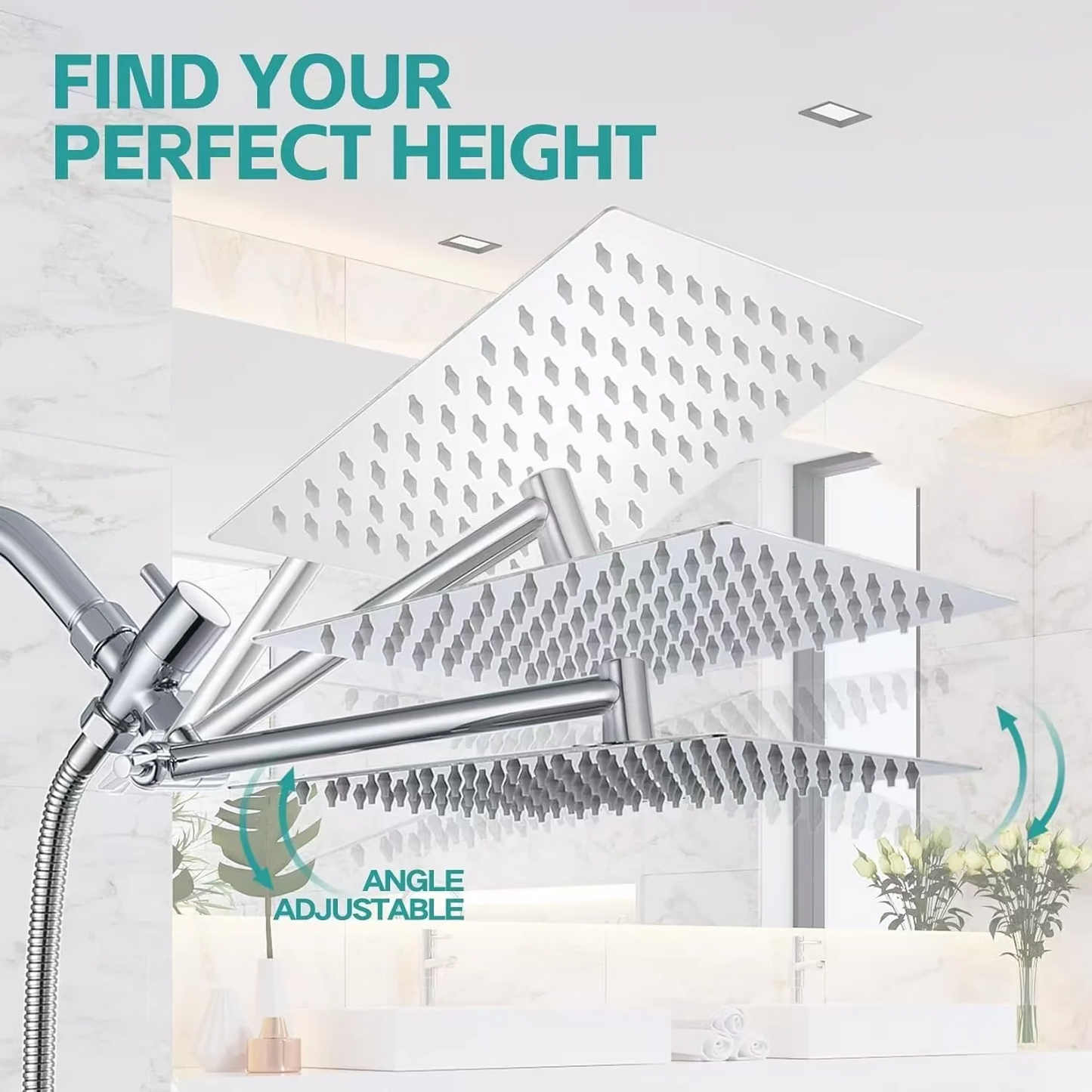 Shower Head Combo,13 Inch High Pressure Rain Shower Head with Adjustable Arm and 3 Settings Handheld ,Powerful Shower Spray Against Low Pressure Water with Long Hose