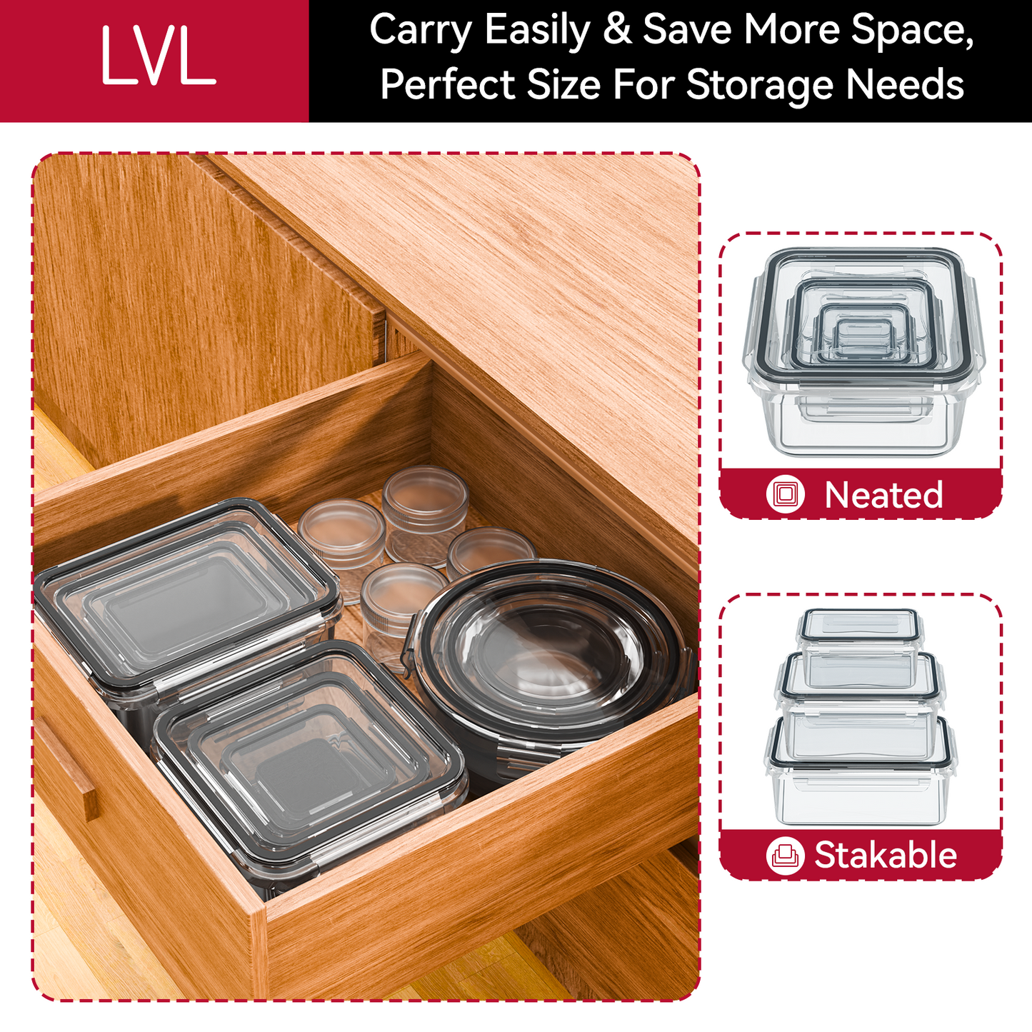 LVL 40 Pcs Food Storage Containers with Lids Airtight, Plastic Meal Prep Container for Pantry & Kitchen Organization & bento box & snack containers, BPA-Free, Leak-Proof with Labels & Marker Pen
