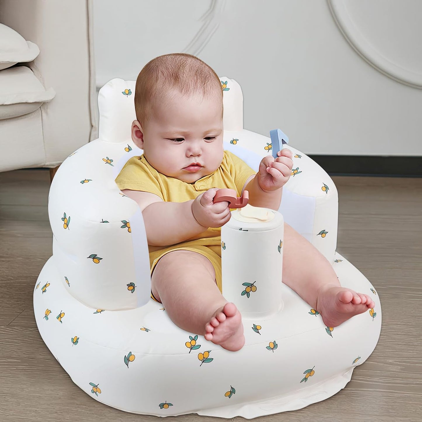 Baby Inflatable Seat for Babies 3 Months & Up, Baby Floor Seats for Sitting Up with Built in Air Pump, Blow Up Baby Chair for Infants -Flower