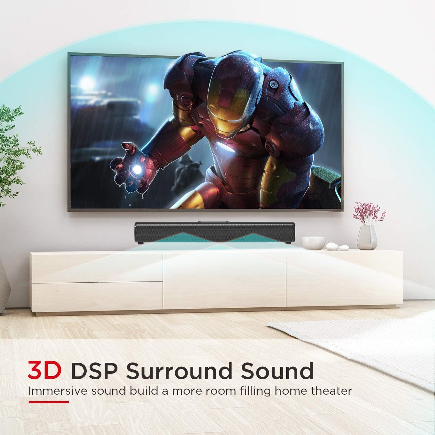 TV Speaker - Soundbar for TV with Bluetooth and HDMI-ARC Connectivity, Black, Includes Remote Control