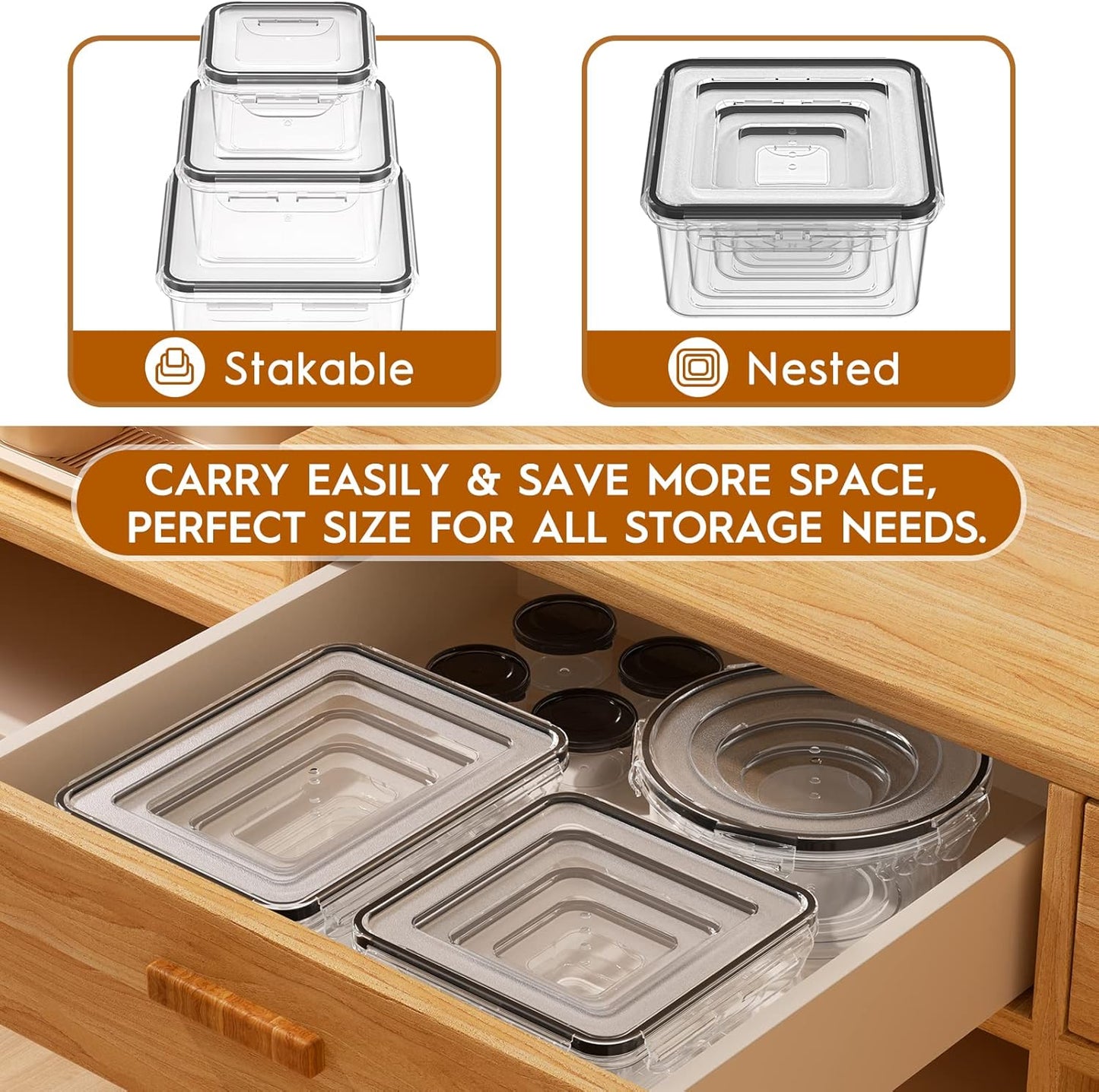 50 Pcs Food Storage Containers with Lids Airtight, Plastic Meal Prep Container for Pantry & Kitchen Organization, BPA-Free, Leak-Proof with Labels & Marker Pen
