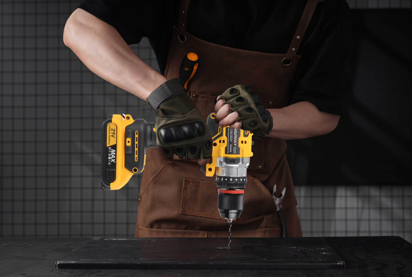 21V MAX Brushless Cordless Drill Set, Power Drill Kit with Battery and Charger, 3/8-Inch Keyless Chuck, Variable Speed, 18 Position and 26pcs Drill Bits (Yellow)