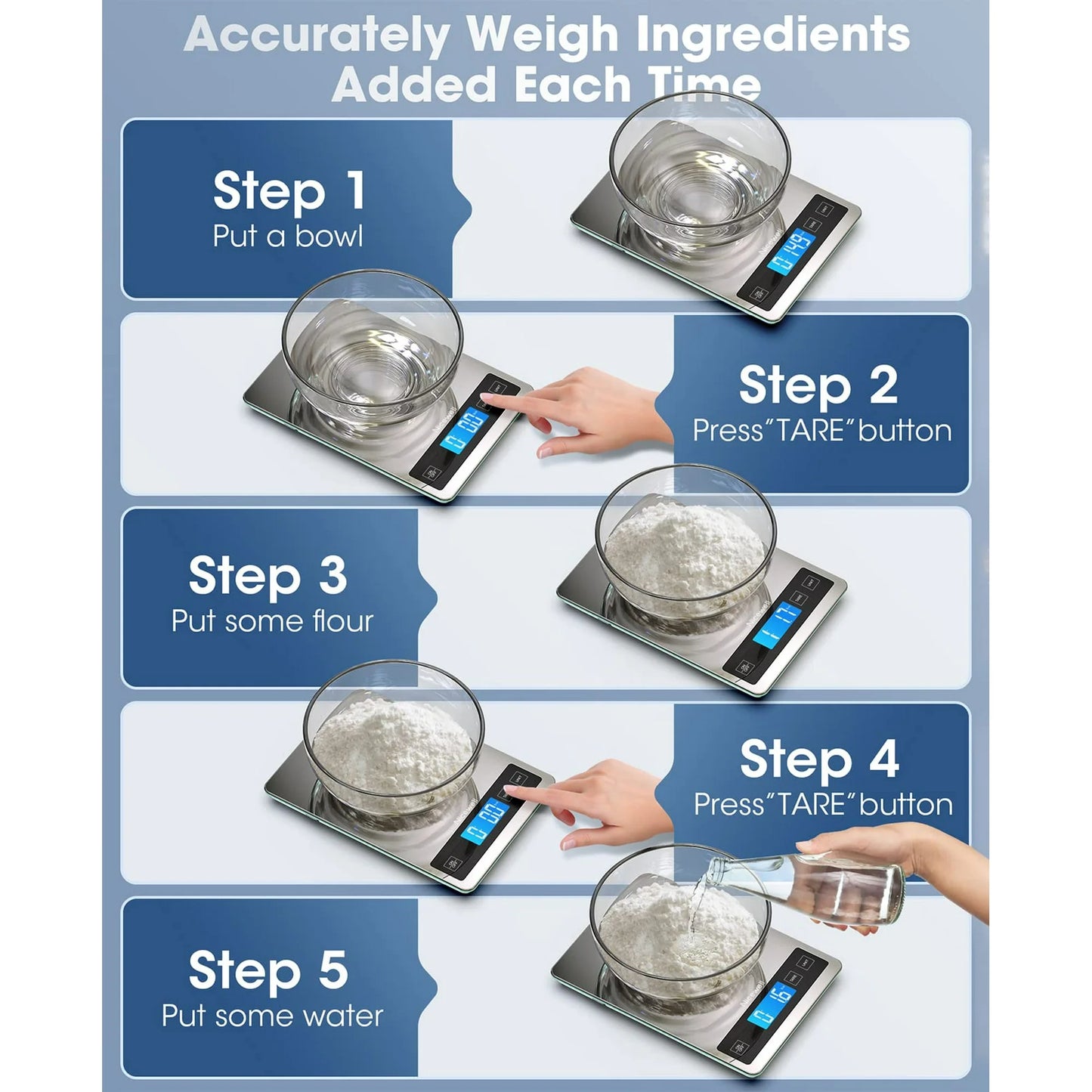 LVL Food Scale, 22lb Digital Kitchen Scale Weight Grams and oz for Cooking Baking, 1g/0.1oz Precise Graduation, Stainless Steel and Tempered Glass (Ash Silver)