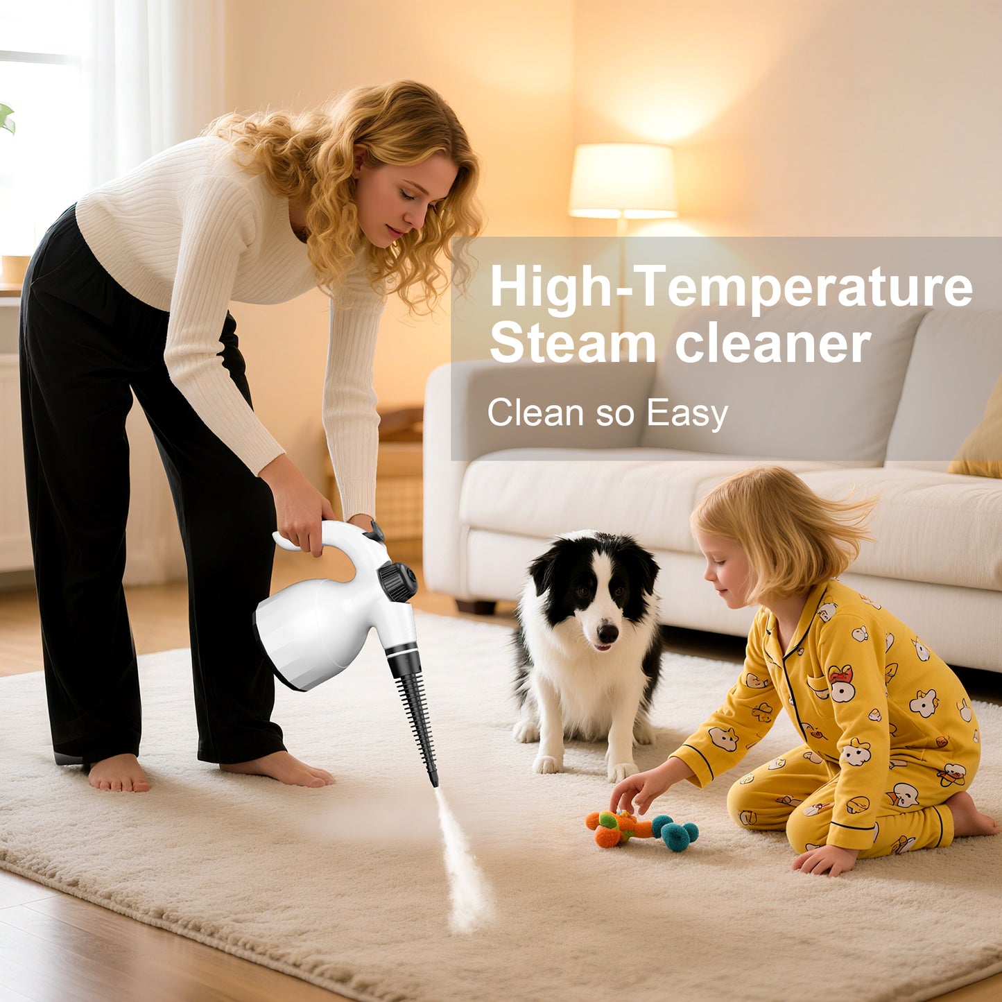 Handheld Steam Cleaner: Multi-Surface Steamer with 12 PCS Accessories Pressurized Natural Steam Cleaner for Home Cleaning Dirt, Grease, Grout, Tile, Floor, Couch and Car-White
