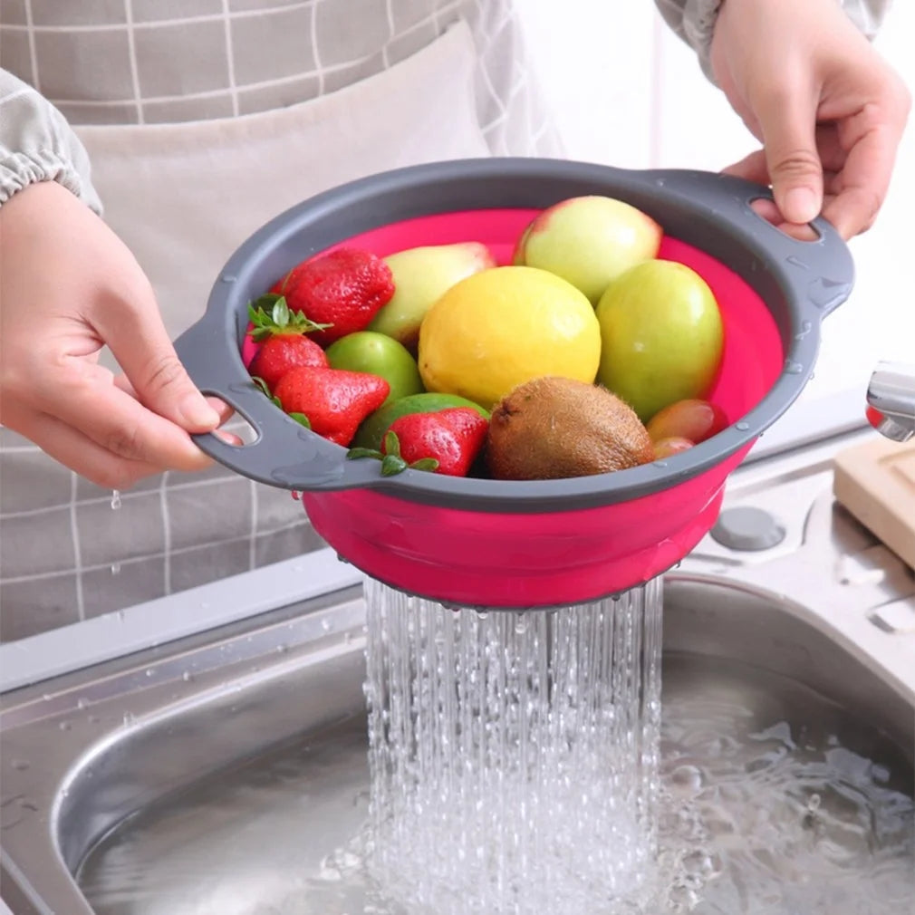 LVL Collapsible Colander Set of 3 Round Silicone Kitchen Strainer Set - 2 pcs 4 Quart and 1 pcs 2 Quart- Perfect for Draining Pasta, Vegetable and fruit (green,blue, purple)