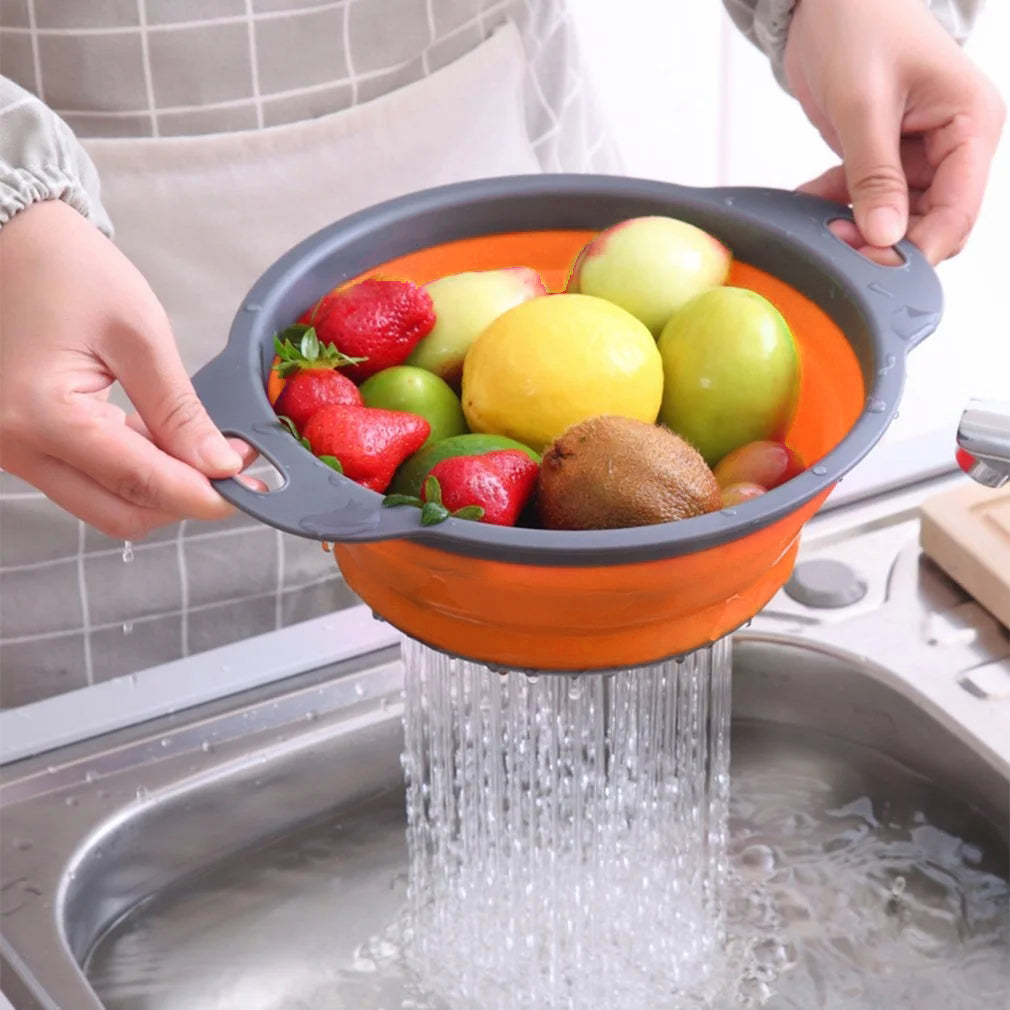 LVL Collapsible Colander Set of 3 Round Silicone Kitchen Strainer Set - 2 pcs 4 Quart and 1 pcs 2 Quart- Perfect for Draining Pasta, Vegetable and fruit (gray )