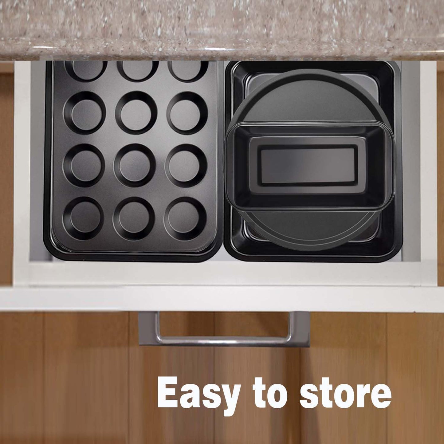 6 Pieces Bakeware Sets, Baking Pans Set, Nonstick Oven Pan for Kitchen with Wider Grips with Square Cake Pan, Loaf Pan, Muffin Pan, Cookie Sheet, 2 Pizza Pans