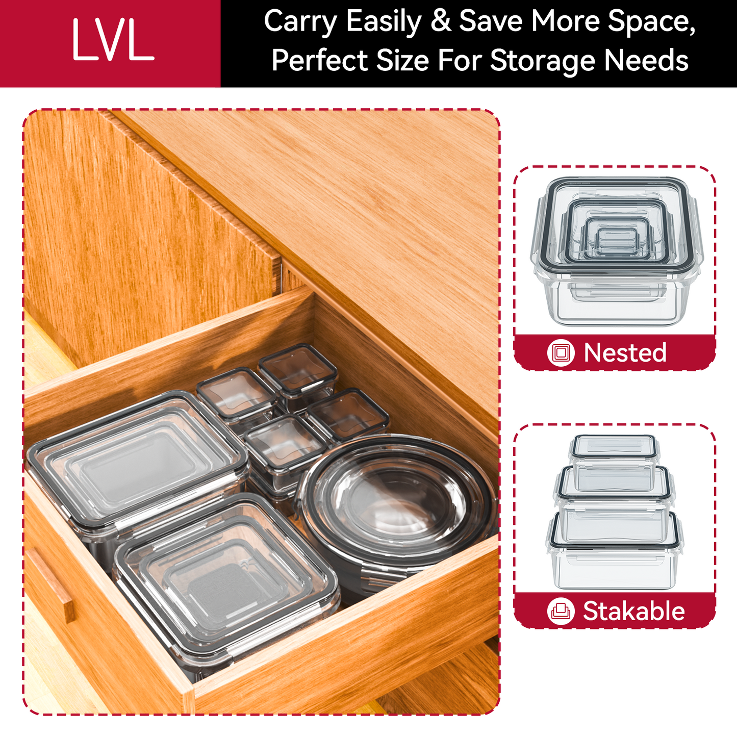 LVL 68 Pcs Food Storage Containers with Lids Airtight, Plastic Meal Prep Container for Pantry & Kitchen Organization & bento box & snack containers, BPA-Free, Leak-Proof with Labels & Marker Pen