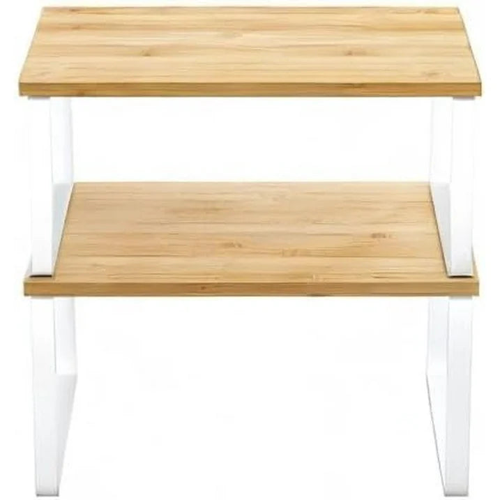 Cabinet Organizer Shelf, Set of 2 Kitchen Counter Shelves, Kitchen Storage, Spice Rack, Stackable, Expandable, Metal and Engineered Wood, Cloud White and Natural Beige-White