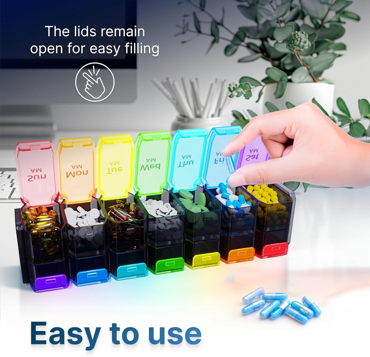 Extra Large Weekly Pill Organizer 2 Times a Day - XL Pill Case Am Pm - Big Pill Box 7 Day Oversized Daily Vitamin Organizer Jumbo Pill Container Twice a Day Medicine Supplement Dispenser Rainbower Twice a Day Medicine Supplement Dispenser Rainbow