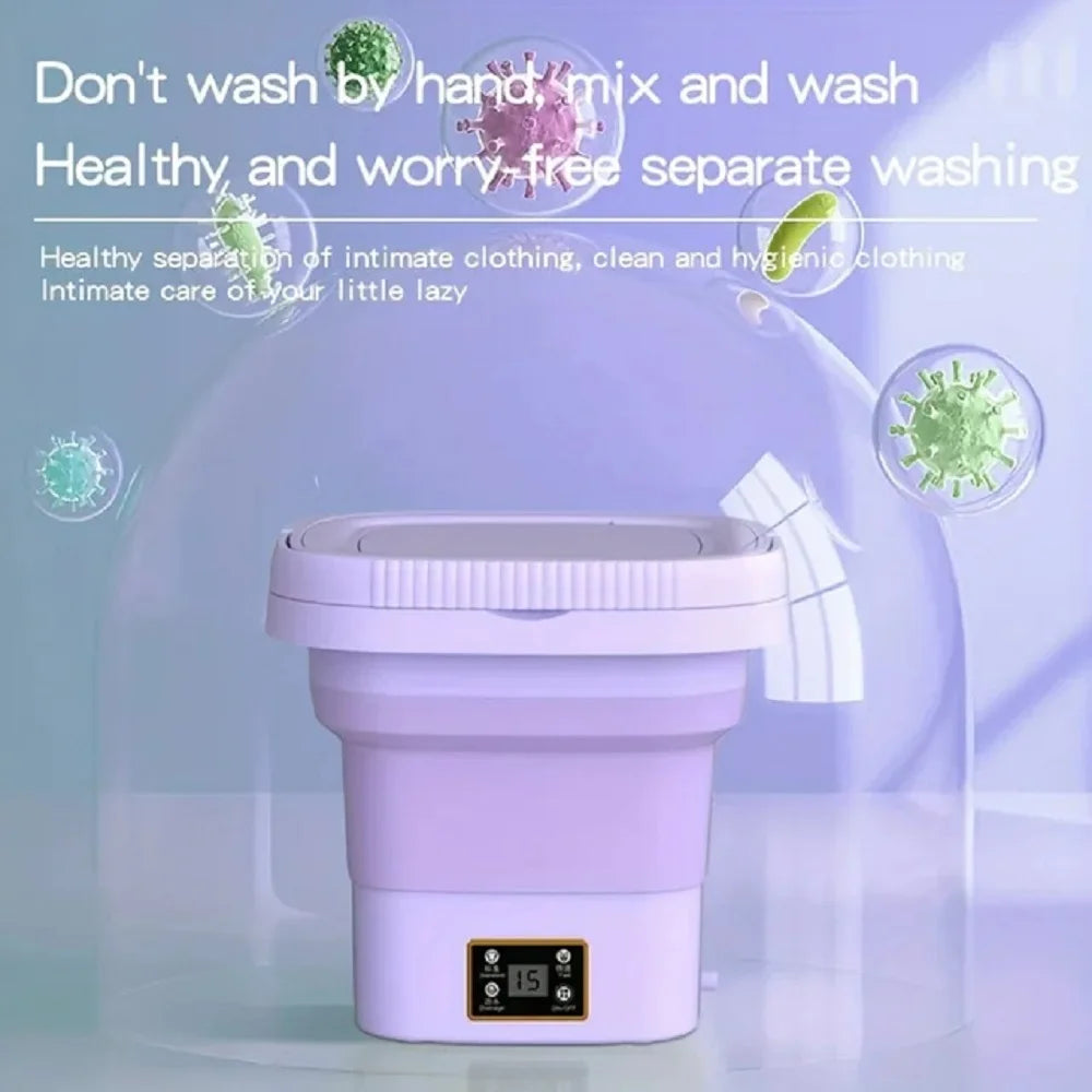 OHHSUN Portable Washing Machine, Digital Display Mini Washing Machine 9L High Capacity Foldable Washer. Suitable For Cleaning Underwear, Baby Clothes, Purple