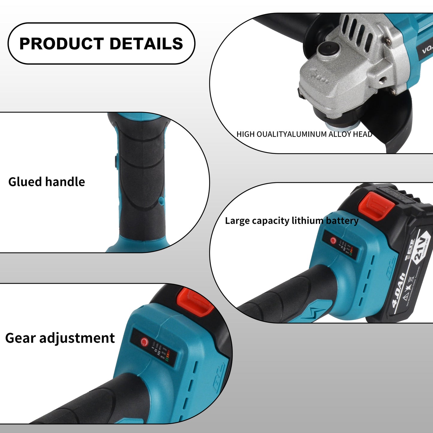 Euur 21V Cordless Angle Grinder, 4.0Ah Battery & 2A Fast Charger, 12000RPM Brushless Motor, Power Angle Grinder with Cutting & Grinding Wheels, Flap Discs for Wood Metal & Rust Removal