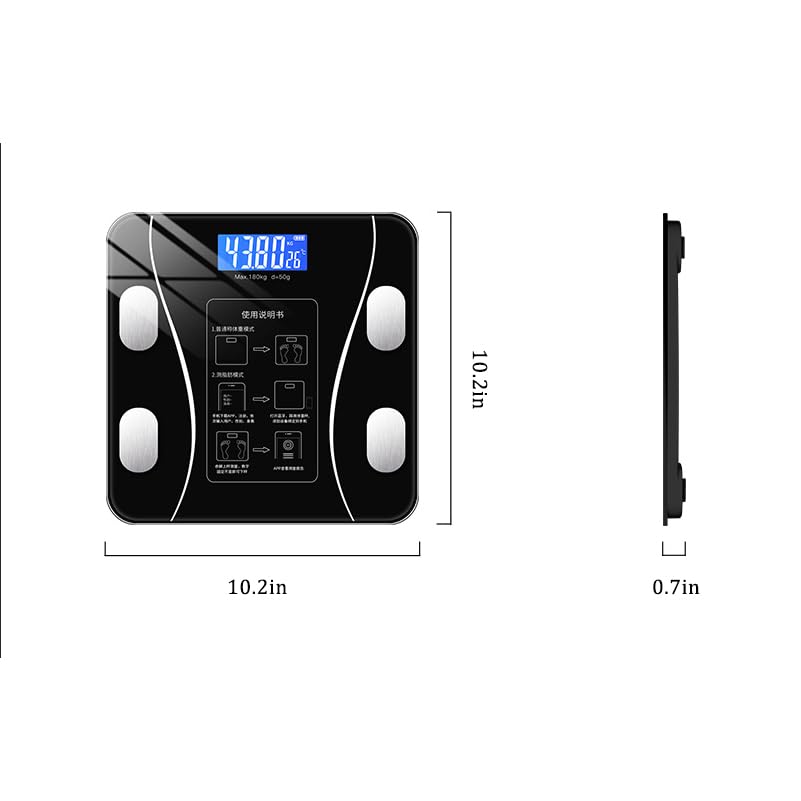 Digital Bathroom Scales Smart Body Fitness Compositions Health Analyzer,13 Body Composition Analyzer Sync Weight Scale BMI Health Monitor Sync Apps - Black
