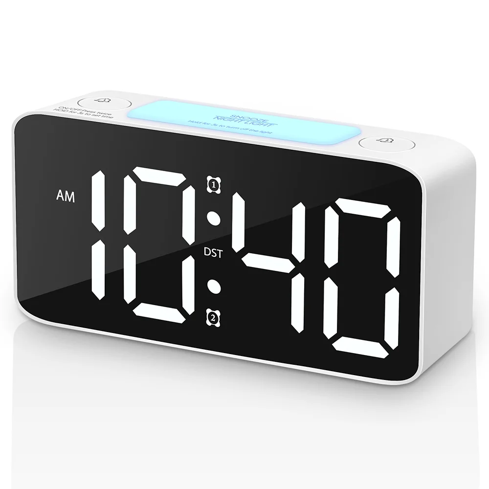 Super Loud Alarm Clock for Heavy Sleepers Adults,Digital Clock with 7 Color NightLight,Adjustable Volume, Charging Cable,Small Clocks for Bedrooms,Ok to Wake Up for People (White+RGB)