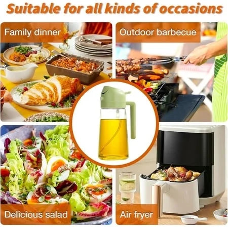 Olive Oil Dispenser Bottle for Kitchen,2 in 1 Oil Sprayer for Cooking, 18oz/600ml Glass Oil Spray Bottle with Pourer, Food-grade Oil Mister for Air Fryer, Salad, Frying, BBQ (2PCSGreen)