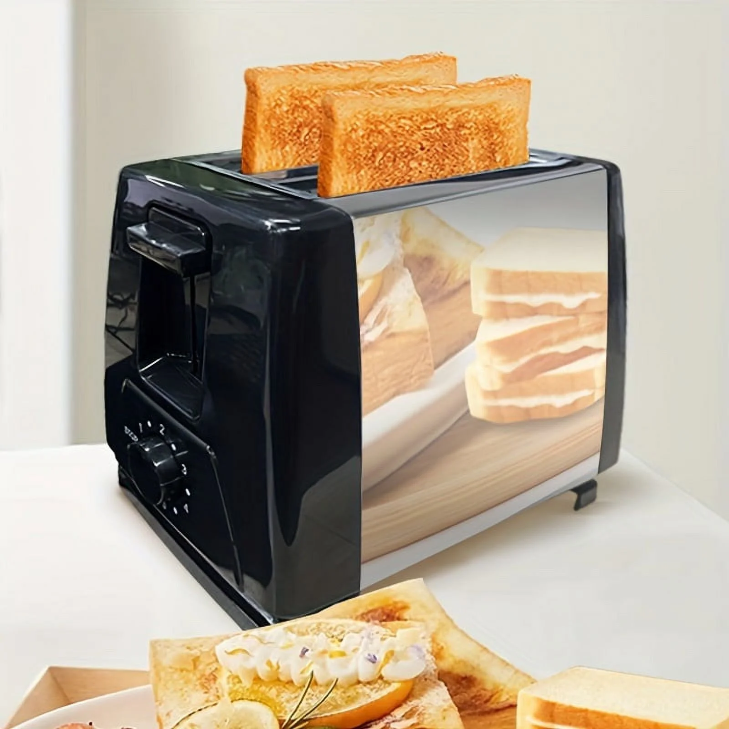Toaster 2 Slice with Auto Shut Off & Reheat Function - 6 Browning Settings, Countertop Kitchen Essentials for Bagel Muffins Toast Pastry Waffles Grain Sweet Bread, 750W - Black