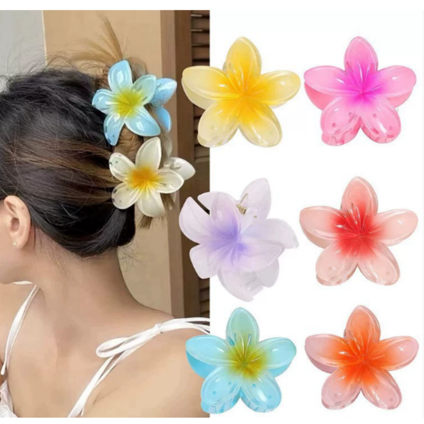 EHIW Flower Hair Claw Clips-6PCS Large Claw Clips for Thick Hair,Strong Hold Nonslip Hair Clips for Women,Hawaiian Flower Claw Clips,Cute Hair Clips,Banana Clip for Thin Hair,Hair Accessories for