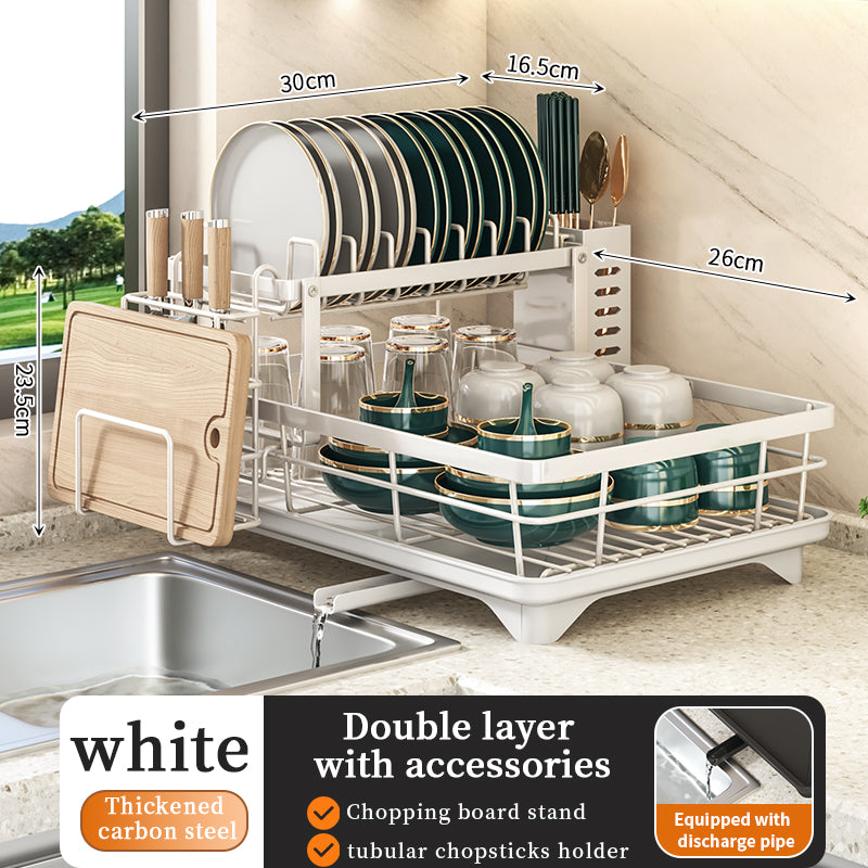 Dish Drying Rack- Space-Saving Dish Rack, Dish Racks for Kitchen Counter, Stainless Steel Kitchen Drying Rack with a Cutlery Holder,12''W x 17''L, White