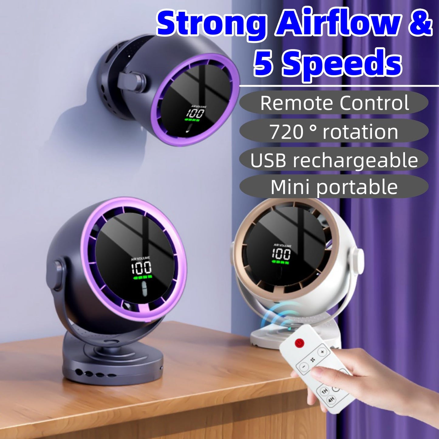 Desk Fans for Home, Quiet Table Fan Air Circulator Fans for Whole Room, 90°+70° Oscillating Dorm Fan with Remote, 3 Speeds, Desktop Fan for Home, Dorm