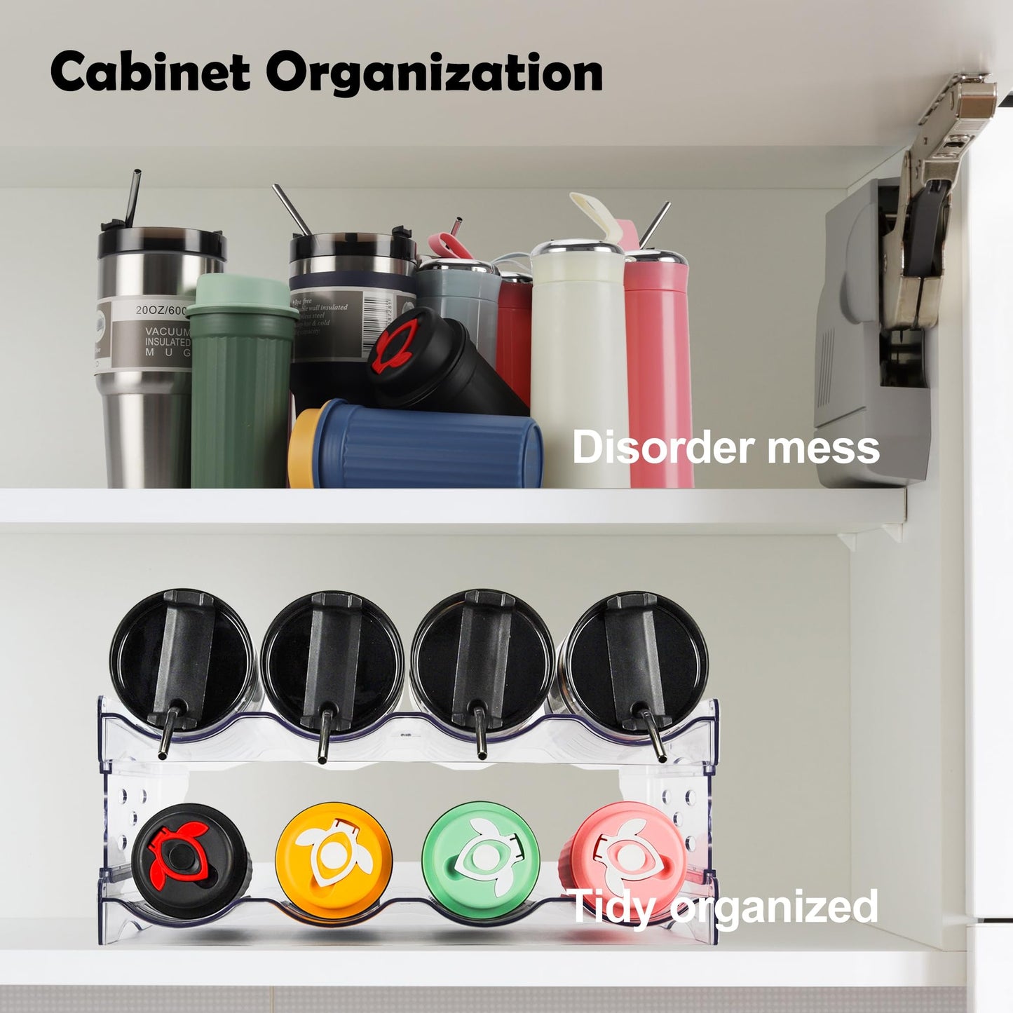 IRINNA Water Bottle Organizer, Stackable Plastic Bottle Holder for Cabinet,Storage Rack,Kitchen Pantry, Fridge, Cup Holder for Wine -4 Pack, Hold 16 Containers