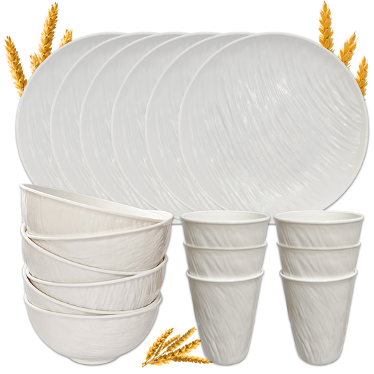 Unbreakable Dinnerware Sets, Rock Texture Bowls Sets for 18PCS, Microwave & Dishwasher Safe, Eco-Friendly, Perfect for Dinners, Buffets, and Events- White