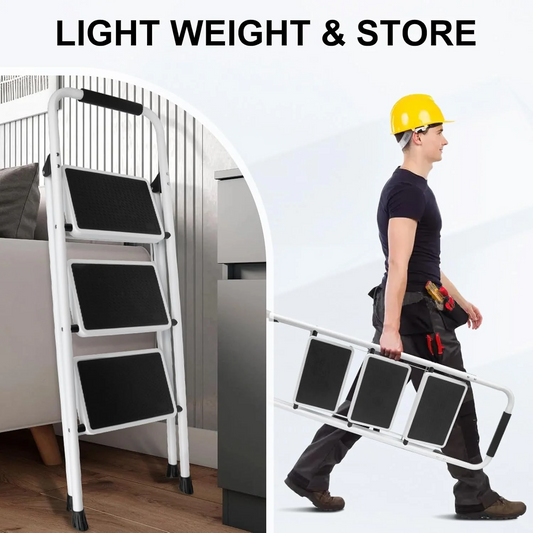 3 Step Ladder, ODEB Folding Step Stool with Wide Anti-Slip Pedal, 330lbs Sturdy Steel Ladder, Convenient Handgrip, Lightweight, Portable Steel Step Stool