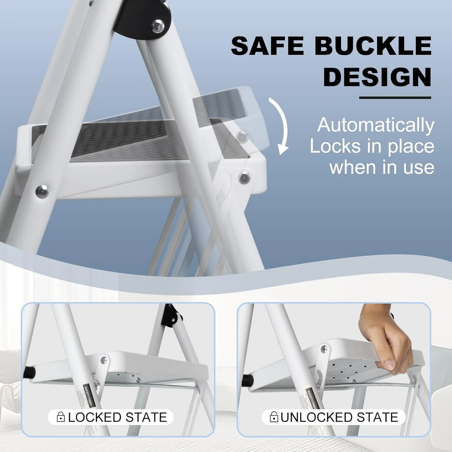 3 Step Ladder, ODEB Folding Step Stool with Wide Anti-Slip Pedal, 330lbs Sturdy Steel Ladder, Convenient Handgrip, Lightweight, Portable Steel Step Stool