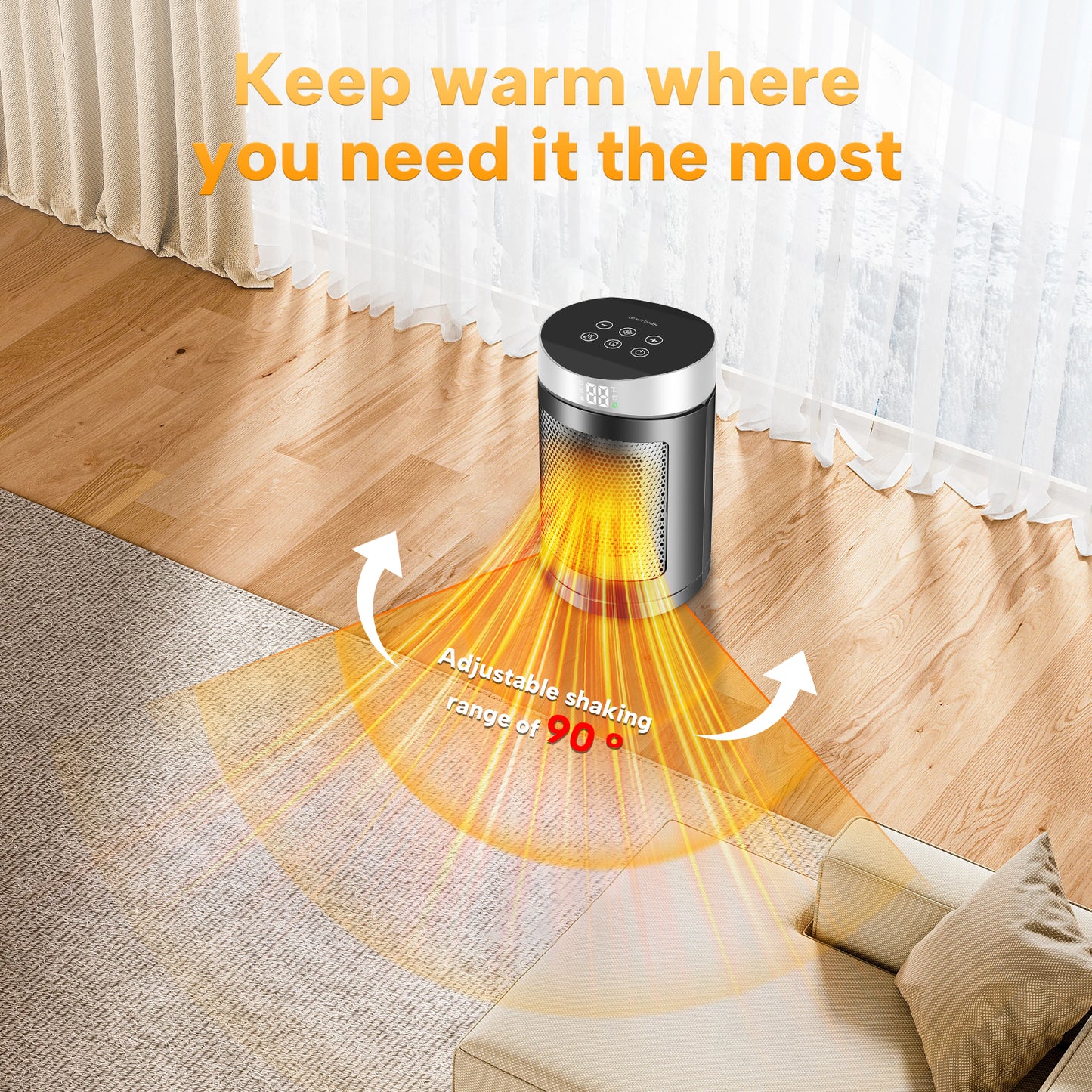 Space Heater, IRINNA Small Portable Electric Heaters for Indoor Use with Thermostat and Remote, 70°Oscillation, 12H Timer, 4 Modes, 1200W PTC Ceramic Fast Safety Heat for Office Bedroom Home
